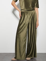 Monsoon Green Shay Rib Velour Wide Leg Trousers - Image 2 of 4