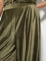 Monsoon Green Shay Rib Velour Wide Leg Trousers - Image 4 of 4