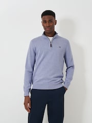 Crew Clothing Blue Quarter Zip Knitted 100% Cotton Jumper - Image 1 of 5