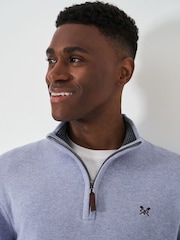 Crew Clothing Blue Quarter Zip Knitted 100% Cotton Jumper - Image 4 of 5