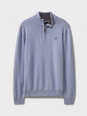 Crew Clothing Blue Quarter Zip Knitted 100% Cotton Jumper - Image 5 of 5