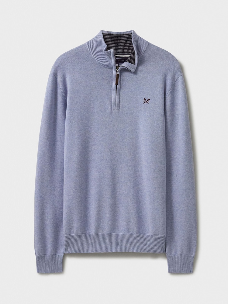 Crew Clothing Blue Quarter Zip Knitted 100% Cotton Jumper - Image 5 of 5