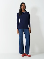 Crew Clothing Company Blue Jemma Boat Neck Top - Image 1 of 4