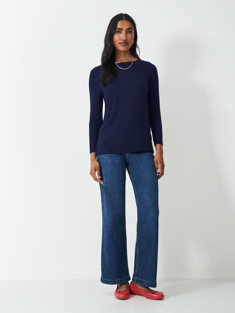 Crew Clothing Company Blue Jemma Boat Neck Top - Image 1 of 4