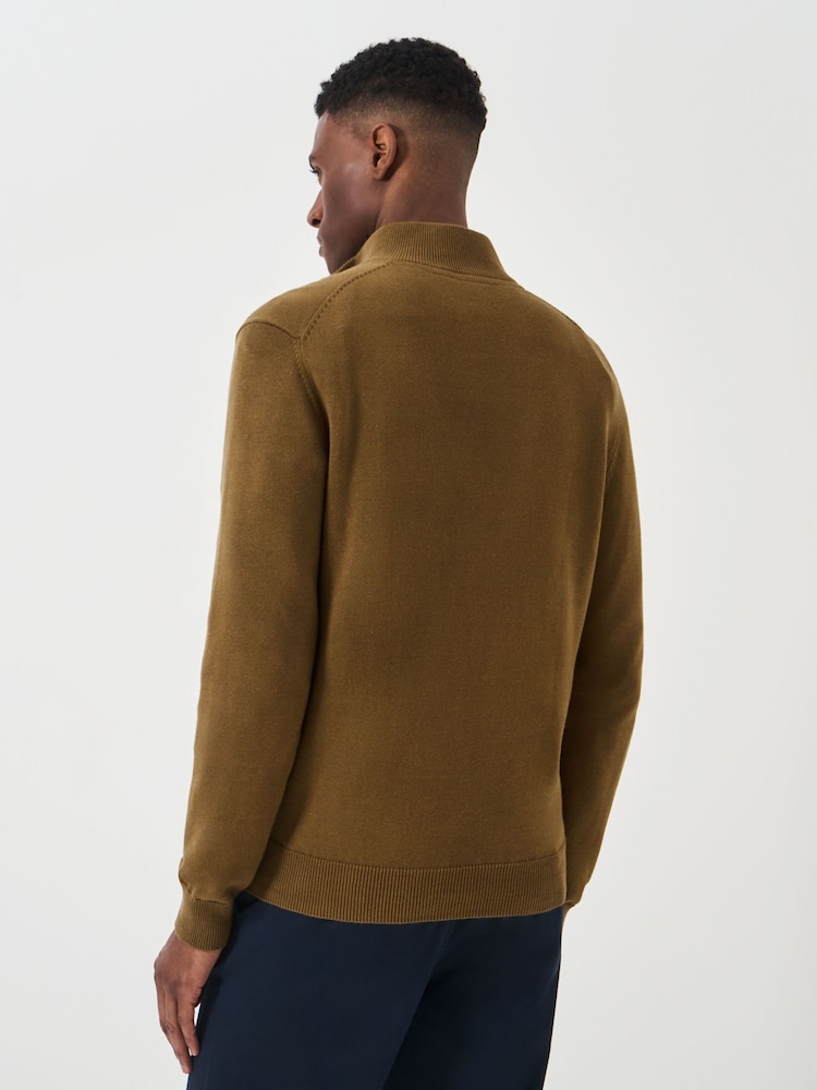 Crew Clothing Brown Quarter Zip Knitted 100% Cotton Jumper - Image 2 of 5