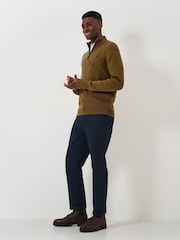 Crew Clothing Brown Quarter Zip Knitted 100% Cotton Jumper - Image 3 of 5
