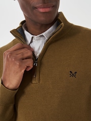 Crew Clothing Brown Quarter Zip Knitted 100% Cotton Jumper - Image 4 of 5