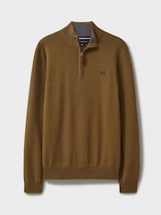 Crew Clothing Brown Quarter Zip Knitted 100% Cotton Jumper - Image 5 of 5