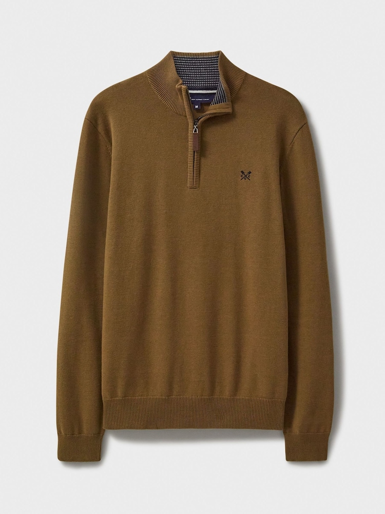 Crew Clothing Brown Quarter Zip Knitted 100% Cotton Jumper - Image 5 of 5