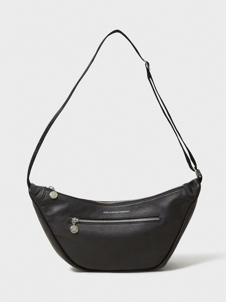 Crew Clothing Black Leather Half Moon Sling Bag - Image 1 of 4