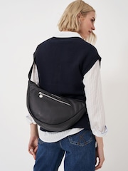 Crew Clothing Black Leather Half Moon Sling Bag - Image 2 of 4