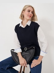 Crew Clothing Black Leather Half Moon Sling Bag - Image 3 of 4