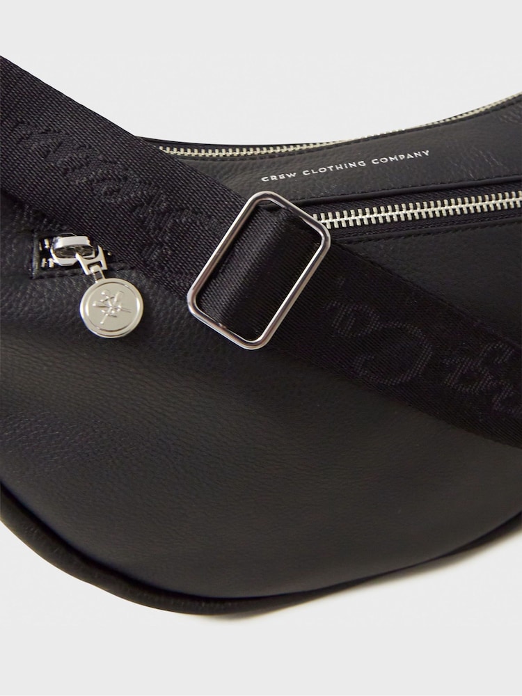 Crew Clothing Black Leather Half Moon Sling Bag - Image 4 of 4