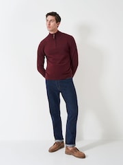 Crew Clothing Red Quarter Zip Knitted 100% Cotton Jumper - Image 3 of 5