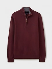 Crew Clothing Red Quarter Zip Knitted 100% Cotton Jumper - Image 5 of 5