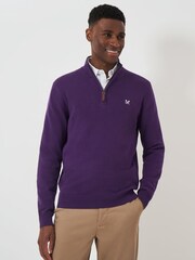 Crew Clothing Company Purple Organic Cotton Half Zip Knitted Jumper - Image 1 of 4