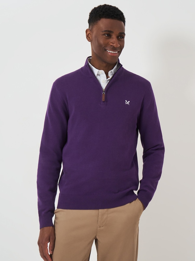 Crew Clothing Company Purple Organic Cotton Half Zip Knitted Jumper - Image 1 of 4