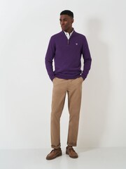 Crew Clothing Company Purple Organic Cotton Half Zip Knitted Jumper - Image 2 of 4