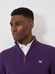 Crew Clothing Company Purple Organic Cotton Half Zip Knitted Jumper - Image 3 of 4