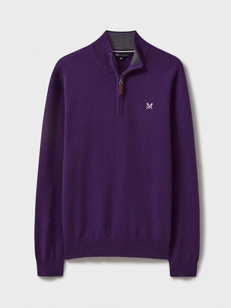 Crew Clothing Company Purple Organic Cotton Half Zip Knitted Jumper - Image 4 of 4