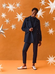 Crew Clothing Blue Wool Blend Pea Coat - Image 1 of 5