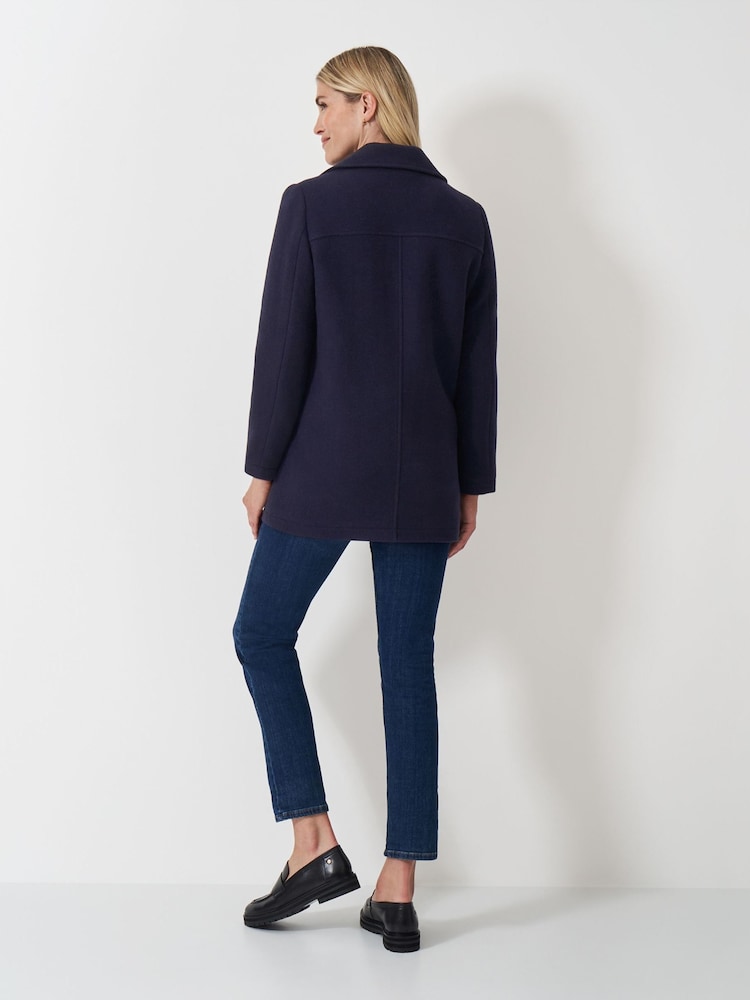 Crew Clothing Blue Wool Blend Pea Coat - Image 2 of 5