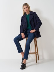 Crew Clothing Blue Wool Blend Pea Coat - Image 3 of 5