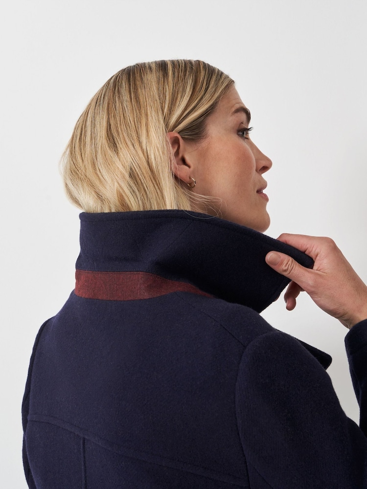 Crew Clothing Blue Wool Blend Pea Coat - Image 3 of 5