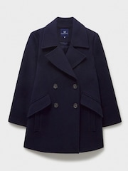 Crew Clothing Blue Wool Blend Pea Coat - Image 5 of 5