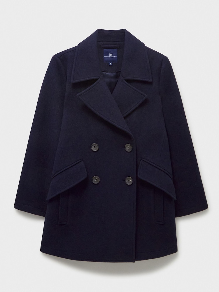 Crew Clothing Blue Wool Blend Pea Coat - Image 5 of 5