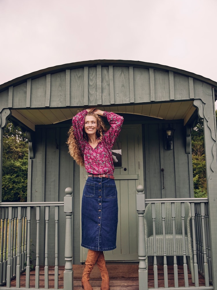 Crew Clothing Pink Beatrice Ruffle Collar Blouse - Image 1 of 7