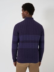 Crew Clothing Blue Cable Knit Quarter Zip 100% Cotton Jumper - Image 2 of 5