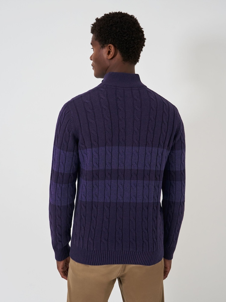Crew Clothing Blue Cable Knit Quarter Zip 100% Cotton Jumper - Image 2 of 5