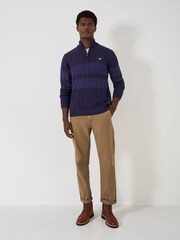 Crew Clothing Blue Cable Knit Quarter Zip 100% Cotton Jumper - Image 3 of 5