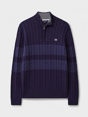 Crew Clothing Blue Cable Knit Quarter Zip 100% Cotton Jumper - Image 5 of 5