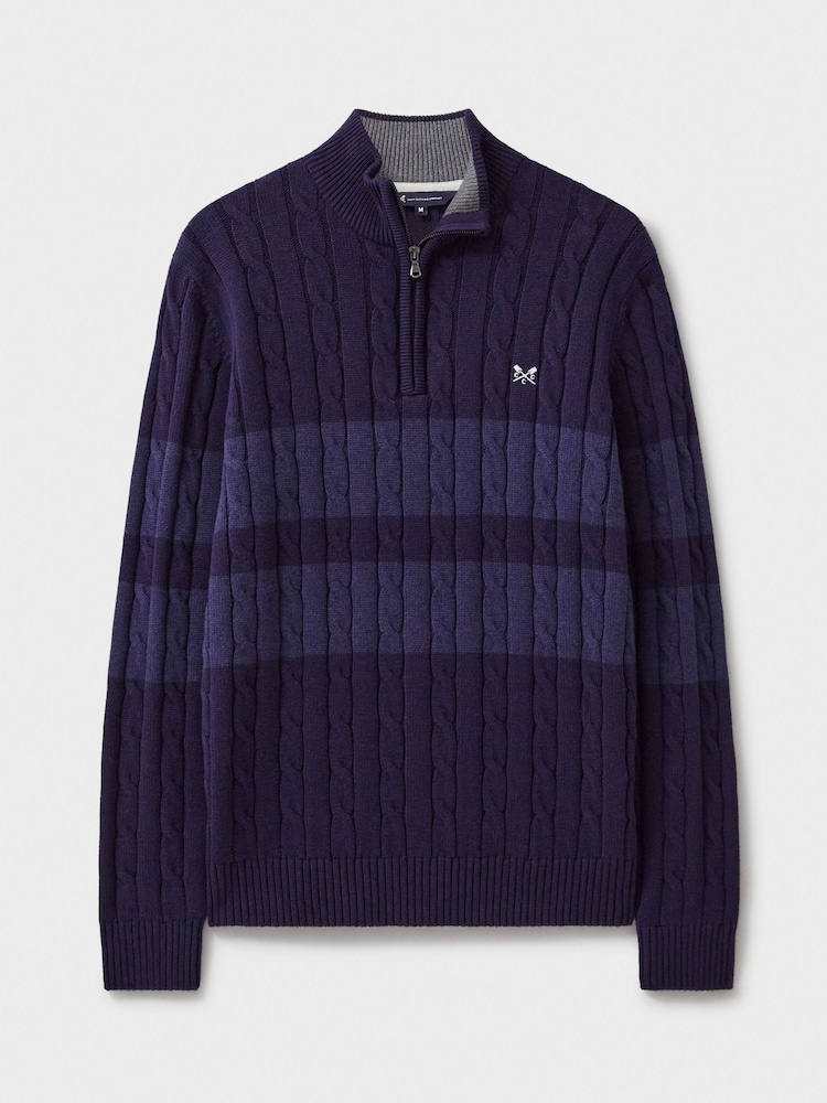 Crew Clothing Blue Cable Knit Quarter Zip 100% Cotton Jumper - Image 5 of 5