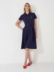 Crew Clothing Blue Belted Short Sleeve Polo Dress - Image 1 of 7