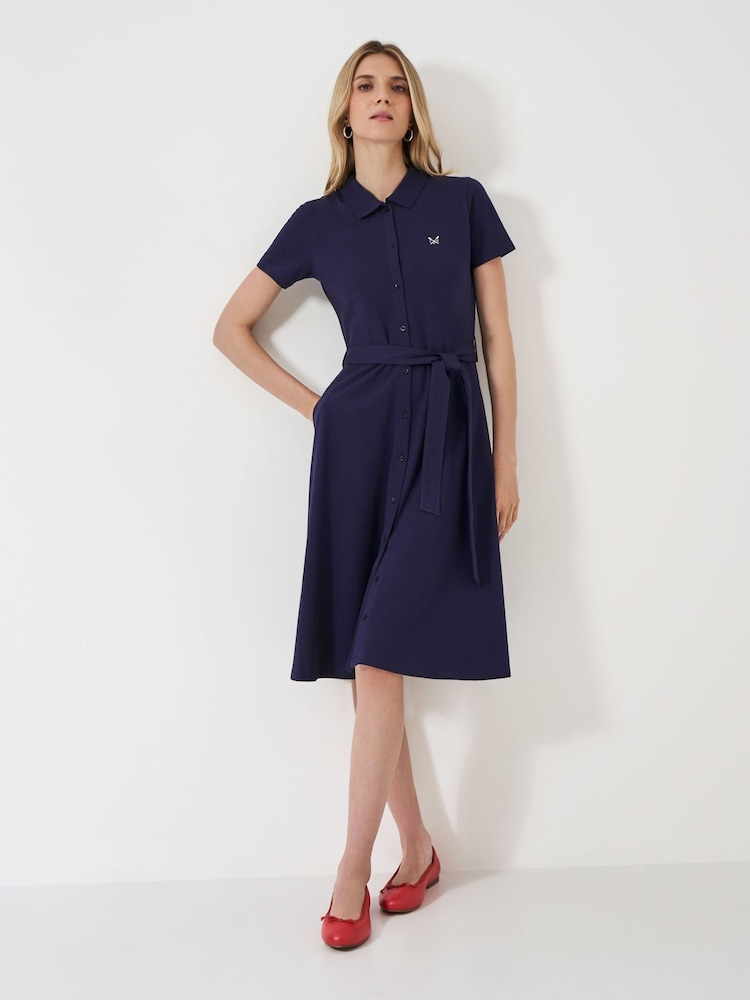 Crew Clothing Blue Belted Short Sleeve Polo Dress - Image 1 of 7