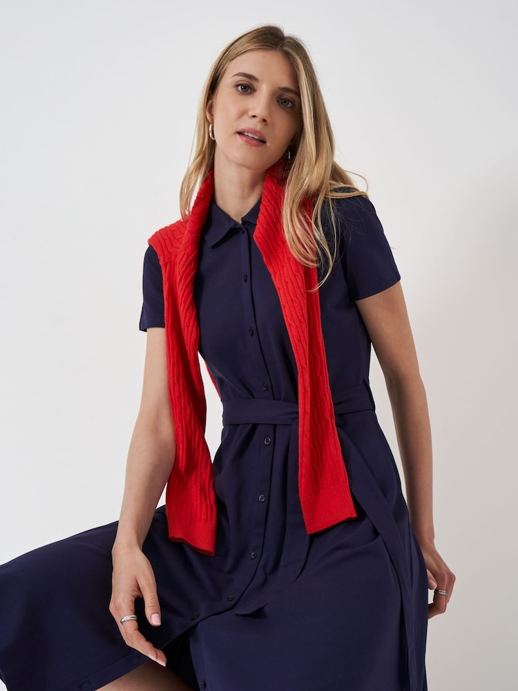 Crew Clothing Blue Belted Short Sleeve Polo Dress - Image 2 of 7