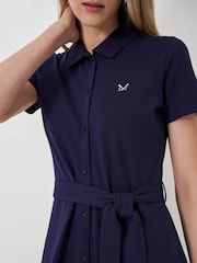 Crew Clothing Blue Belted Short Sleeve Polo Dress - Image 4 of 7