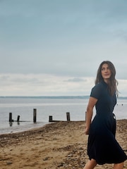 Crew Clothing Blue Belted Short Sleeve Polo Dress - Image 5 of 7