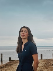 Crew Clothing Blue Belted Short Sleeve Polo Dress - Image 6 of 7
