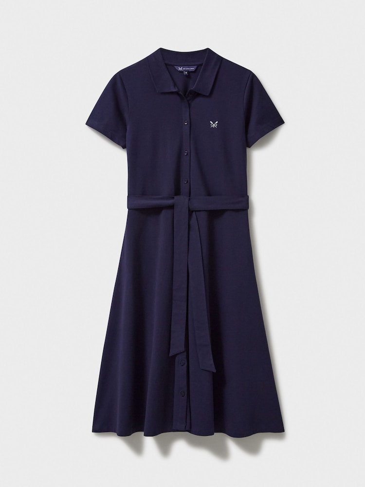 Crew Clothing Blue Belted Short Sleeve Polo Dress - Image 7 of 7