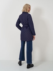Crew Clothing Blue Belted Diamond Quilted Coat - Image 2 of 5