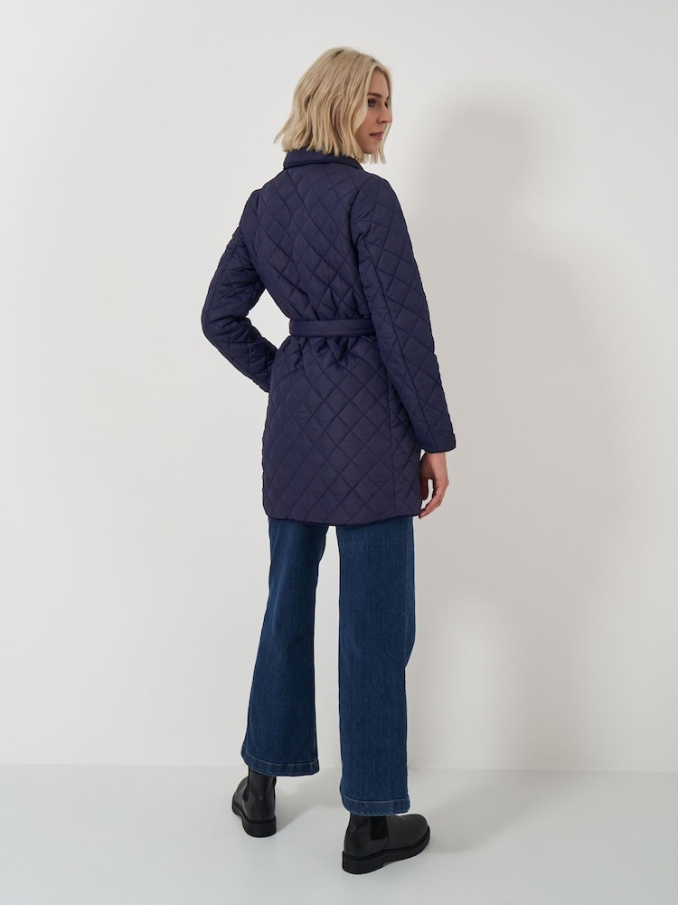 Crew Clothing Blue Belted Diamond Quilted Coat - Image 2 of 5