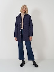 Crew Clothing Blue Belted Diamond Quilted Coat - Image 3 of 5