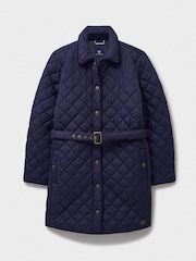 Crew Clothing Blue Belted Diamond Quilted Coat - Image 5 of 5