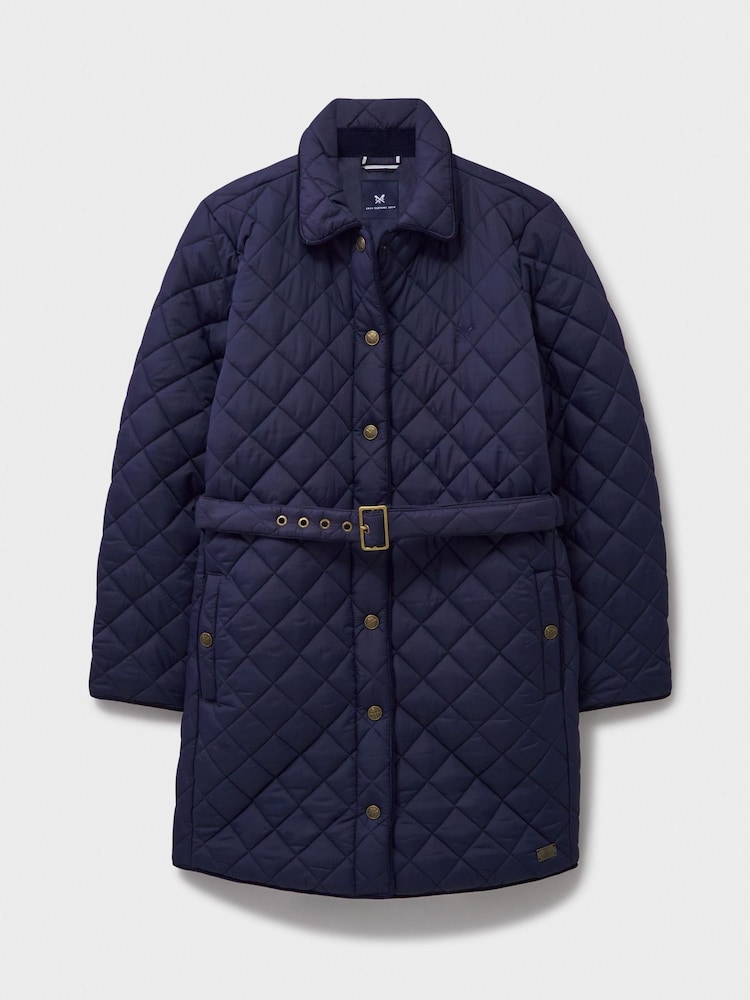 Crew Clothing Blue Belted Diamond Quilted Coat - Image 5 of 5