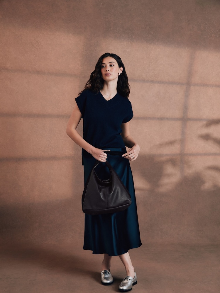 Crew Clothing Company Blue Rowen Satin Midi Slip Skirt - Image 1 of 9 Crew Clothing Company Blue Rowen Satin Midi Slip Skirt - Image 1 of 9