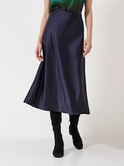 Crew Clothing Company Blue Rowen Satin Midi Slip Skirt - Image 6 of 9
